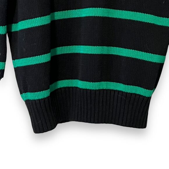 Polo Ralph Lauren Green Black Striped Knit Sweater Womens XL Embroidered Pony - Picture 5 of 10